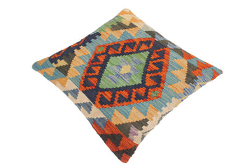 handmade Traditional Pillow Rust Blue Hand-Woven SQUARE 100% WOOL kilim throw pillow